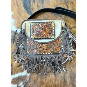 NEW WESTERN LINENS women's convertible cowhide crossbody bag in brown